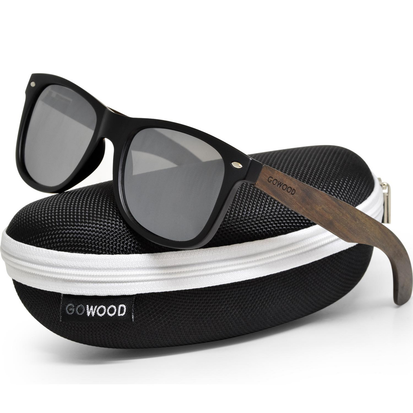 Ebony wood classic style sunglasses with silver mirrored polarized lenses