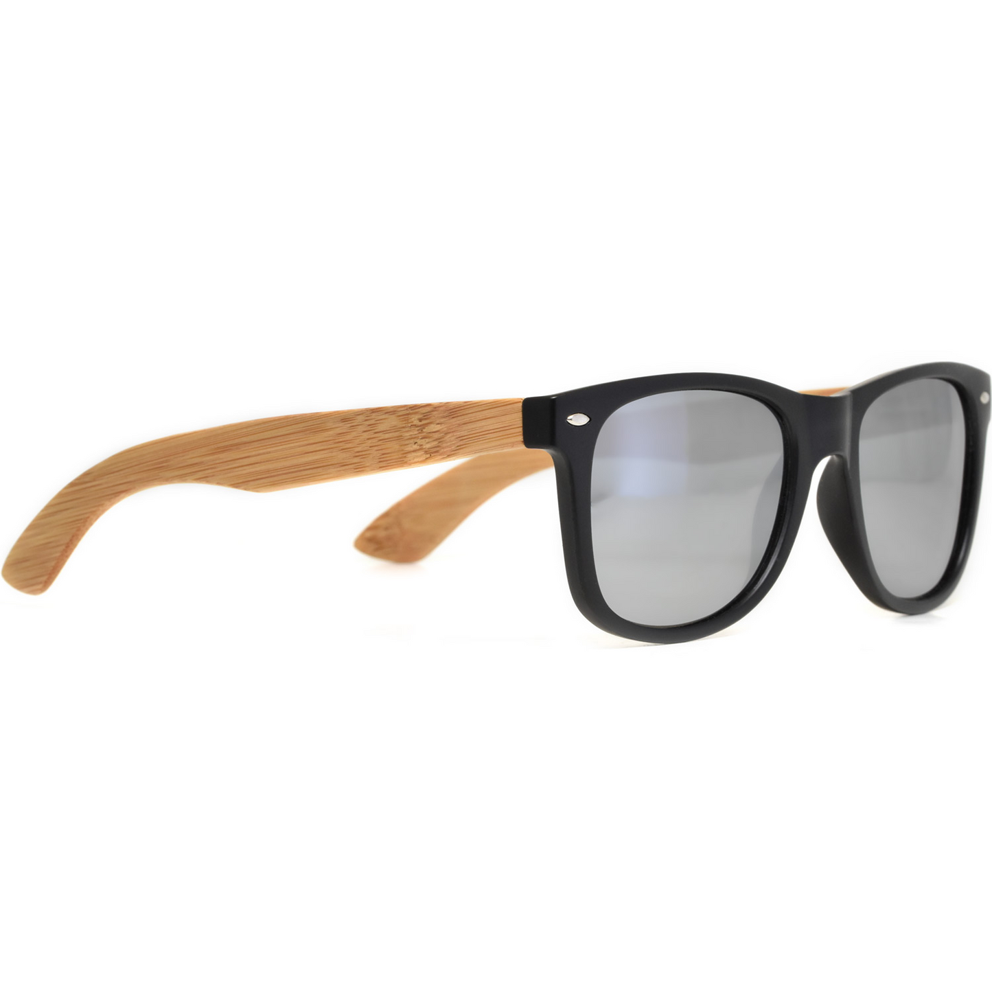 Bamboo wood classic style sunglasses with silver mirrored polarized lenses
