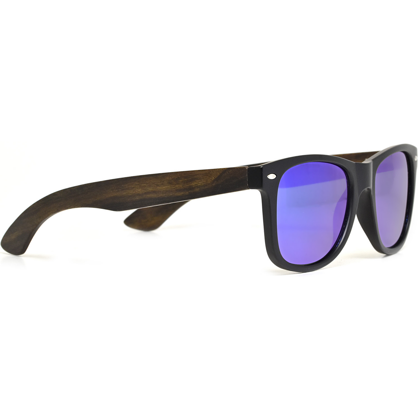 Ebony wood classic style sunglasses with blue mirrored polarized lenses