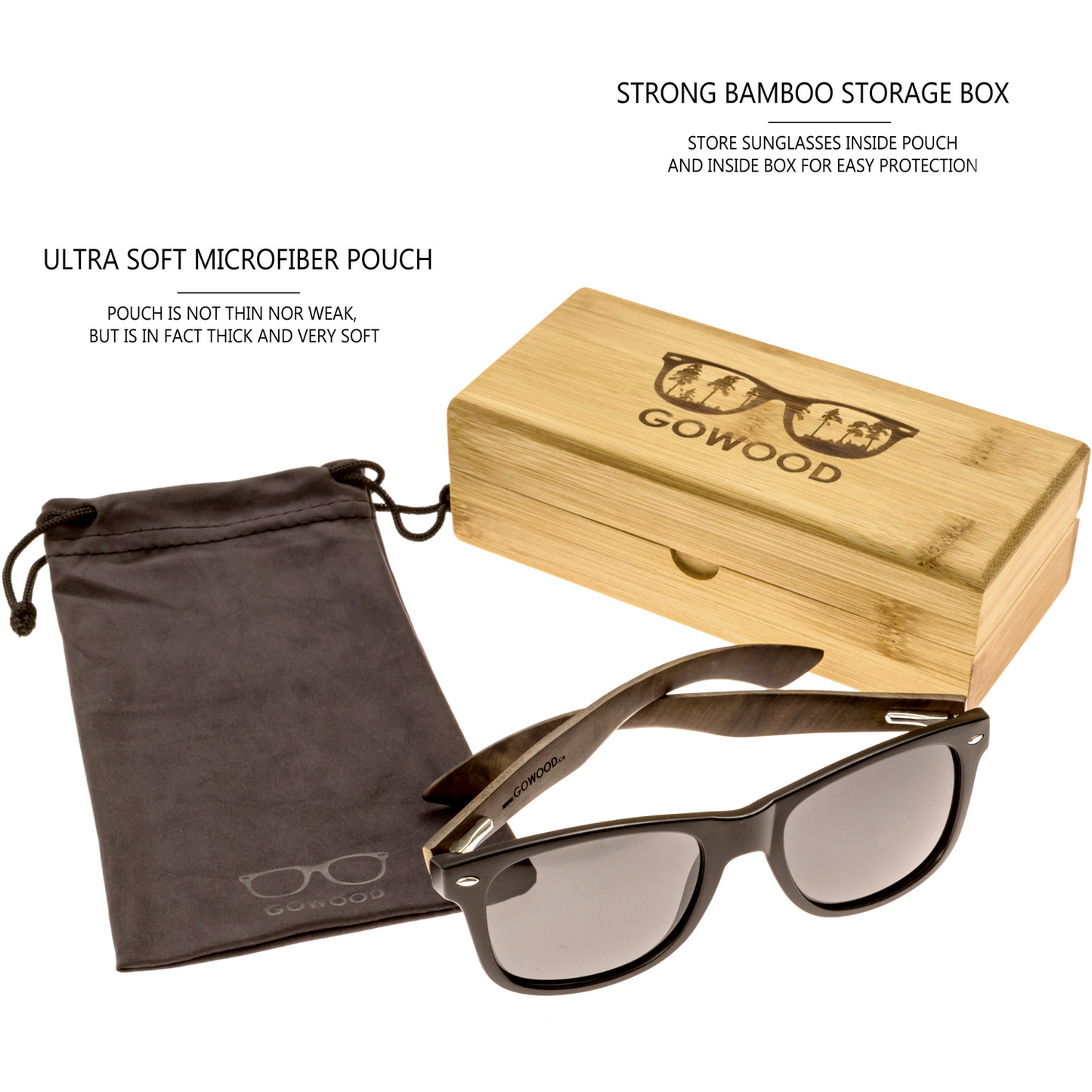 Ebony wood classic style sunglasses with black polarized lenses