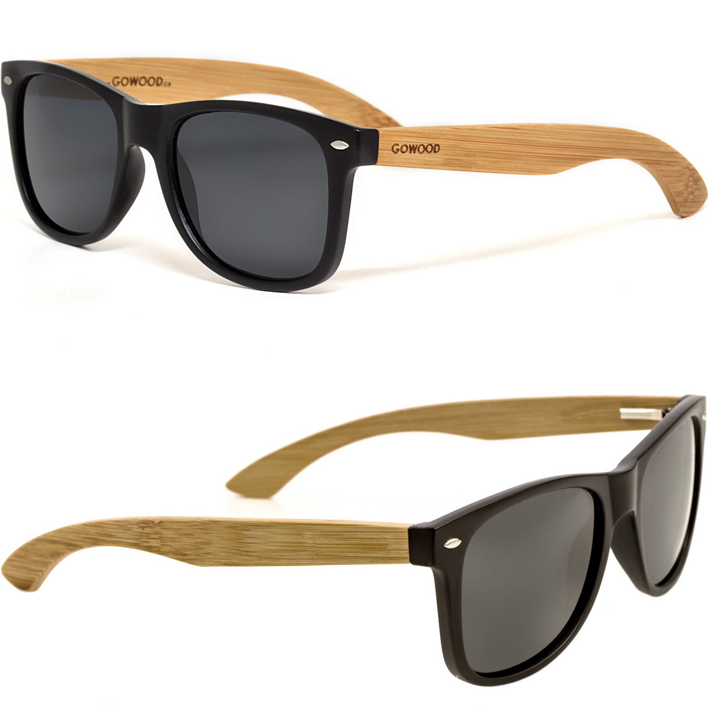 Bamboo wood classic style sunglasses with black polarized lenses