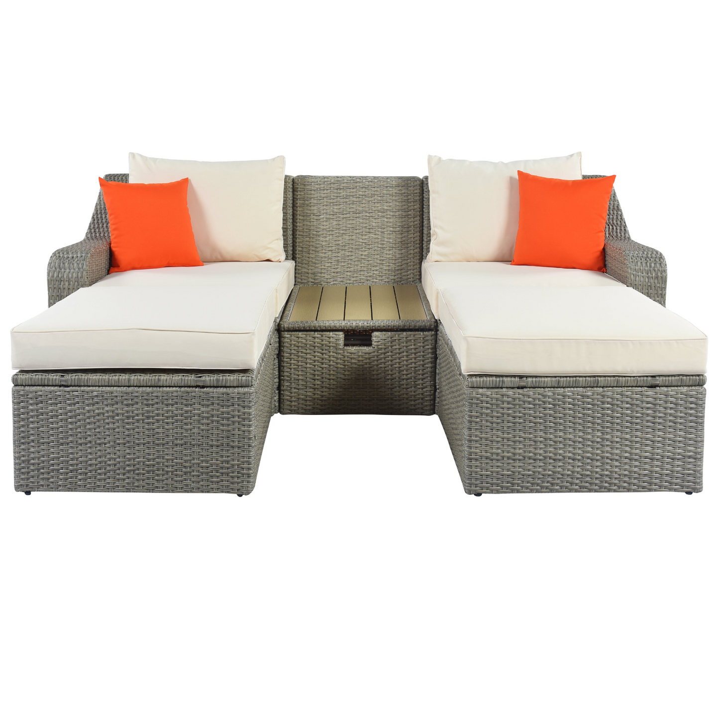 U_STYLE Patio Furniture Sets, 3-Piece Patio Wicker Sofa with  Cushions, Pillows, Ottomans and Lift Top Coffee Table