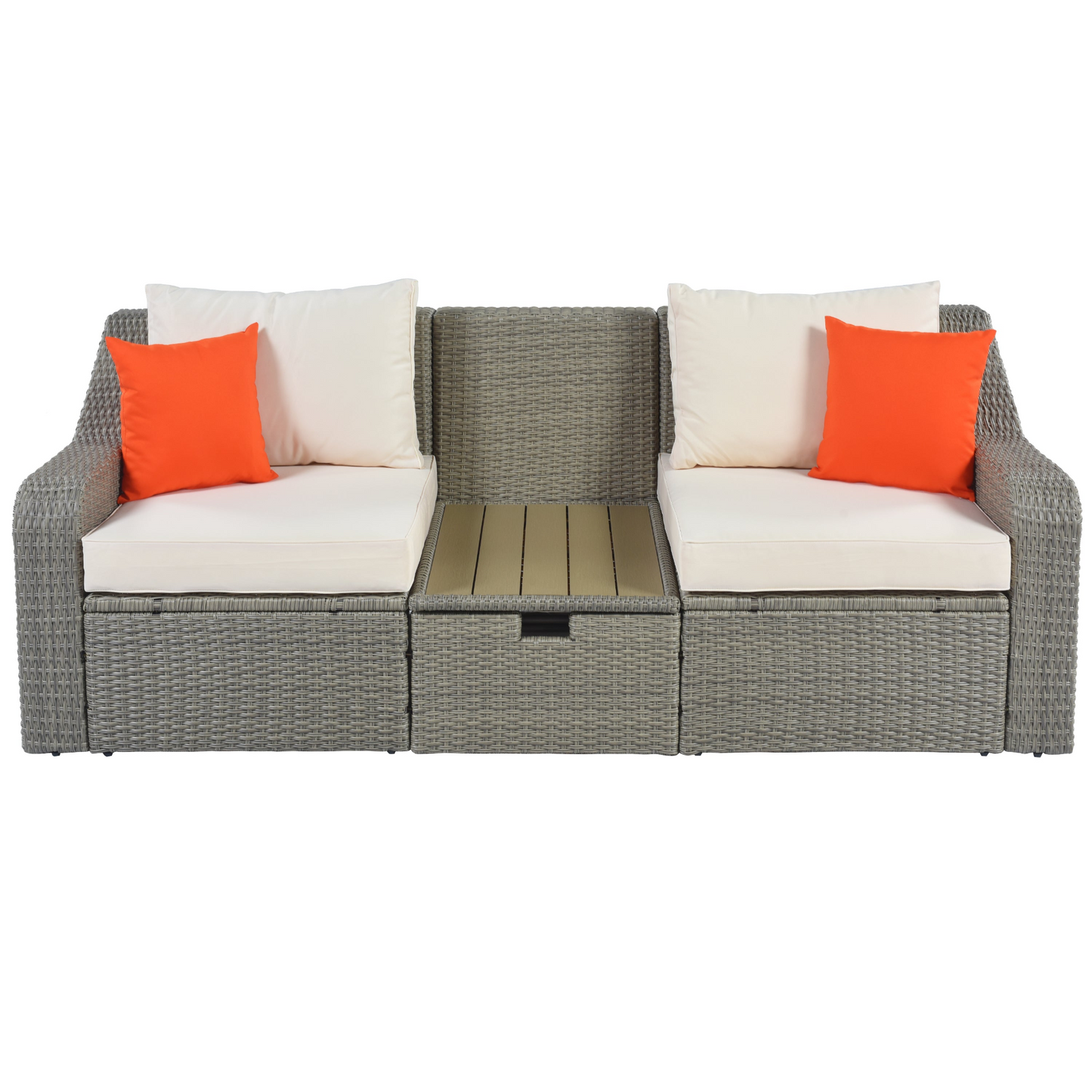 U_STYLE Patio Furniture Sets, 3-Piece Patio Wicker Sofa with  Cushions, Pillows, Ottomans and Lift Top Coffee Table