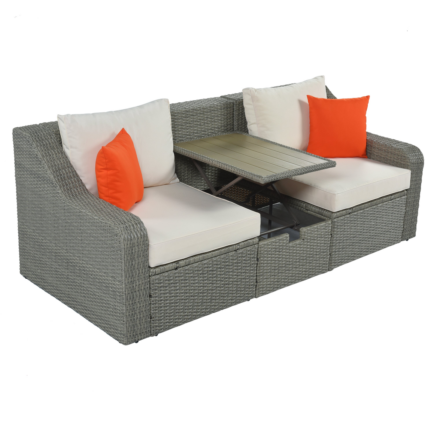 U_STYLE Patio Furniture Sets, 3-Piece Patio Wicker Sofa with  Cushions, Pillows, Ottomans and Lift Top Coffee Table