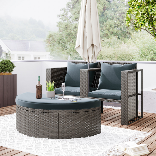 TOPMAX All-Weather PE Wicker Rattan Sofa Set with Side Table for Umbrella