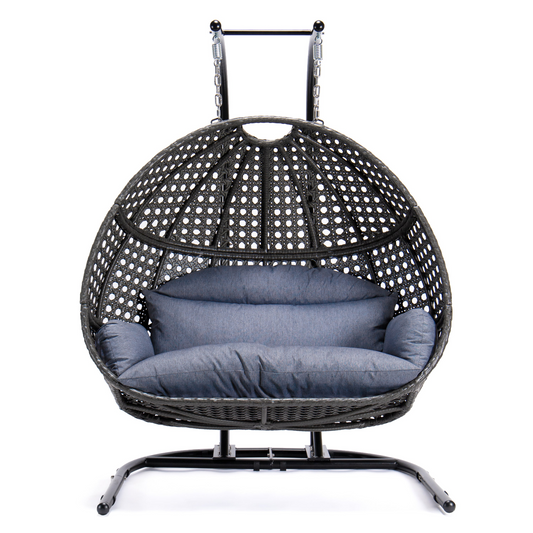 TOPMAX Hanging Double-Seat Swing Chair with Stand (Charcoal Wicker)