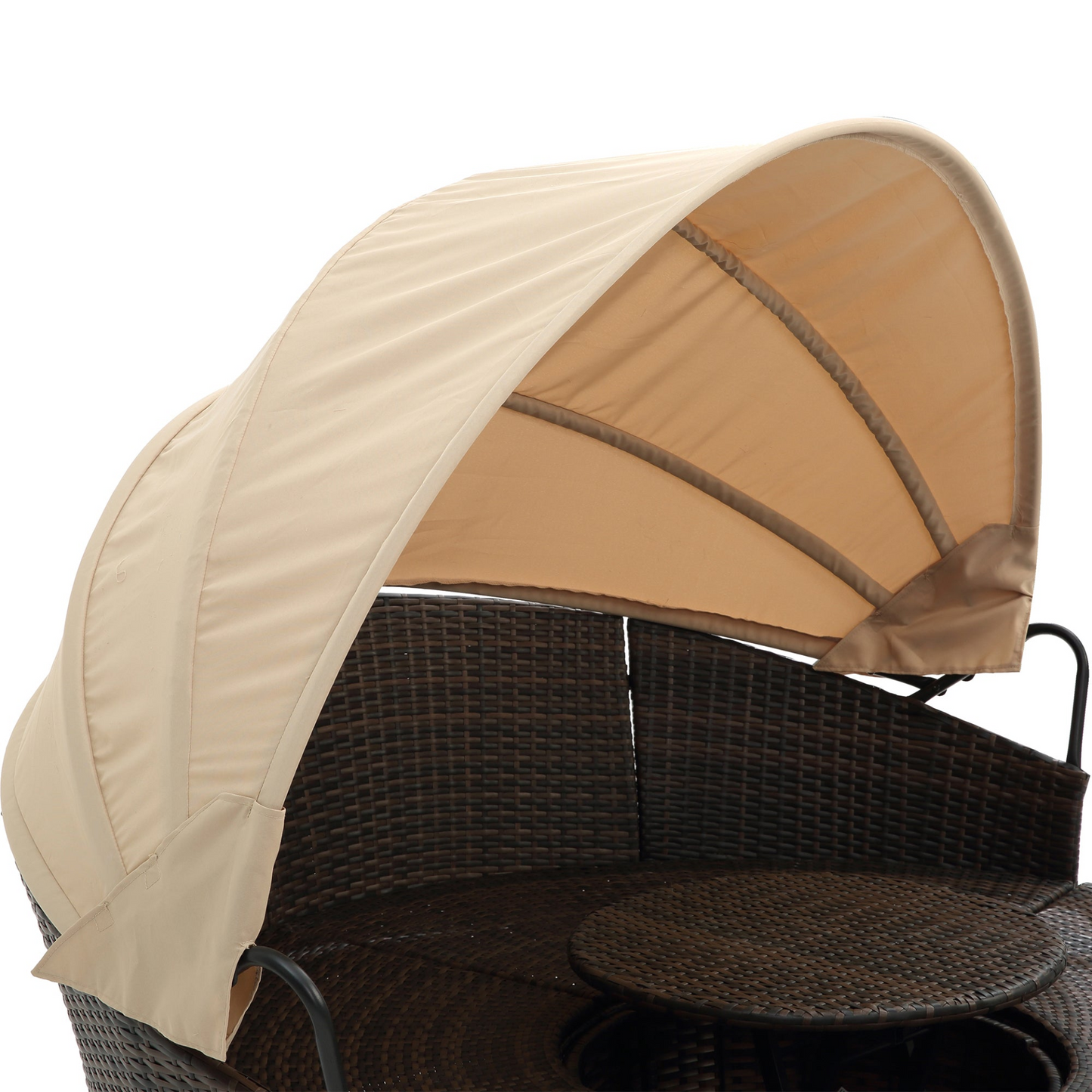 TOPMAX Rattan Round Lounge with Canopy and Lift Coffee Table