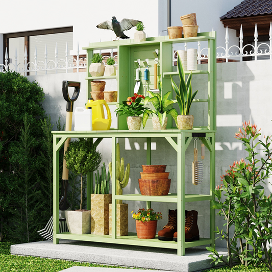 TOPMAX 64.6" Large Outdoor Potting Bench (Green)