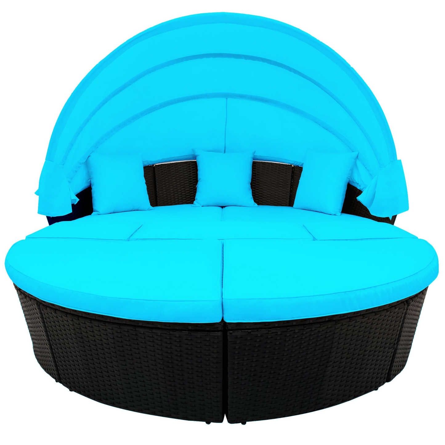 TOPMAX Outdoor Rattan Daybed Sunbed with Canopy, Round Sectional Sofa Set (Blue)