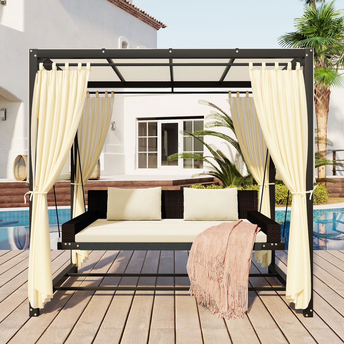 Style Outdoor Swing Bed for 2-3 People