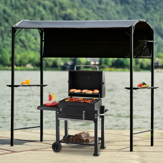 TOPMAX Iron Double Tiered BBQ Grill Gazebo (Gray)