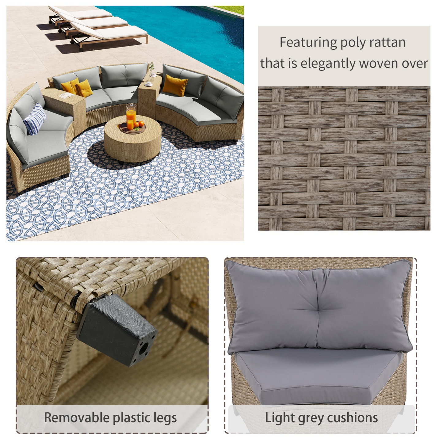 Style 6-Person Rattan Suit Combination for Garden
