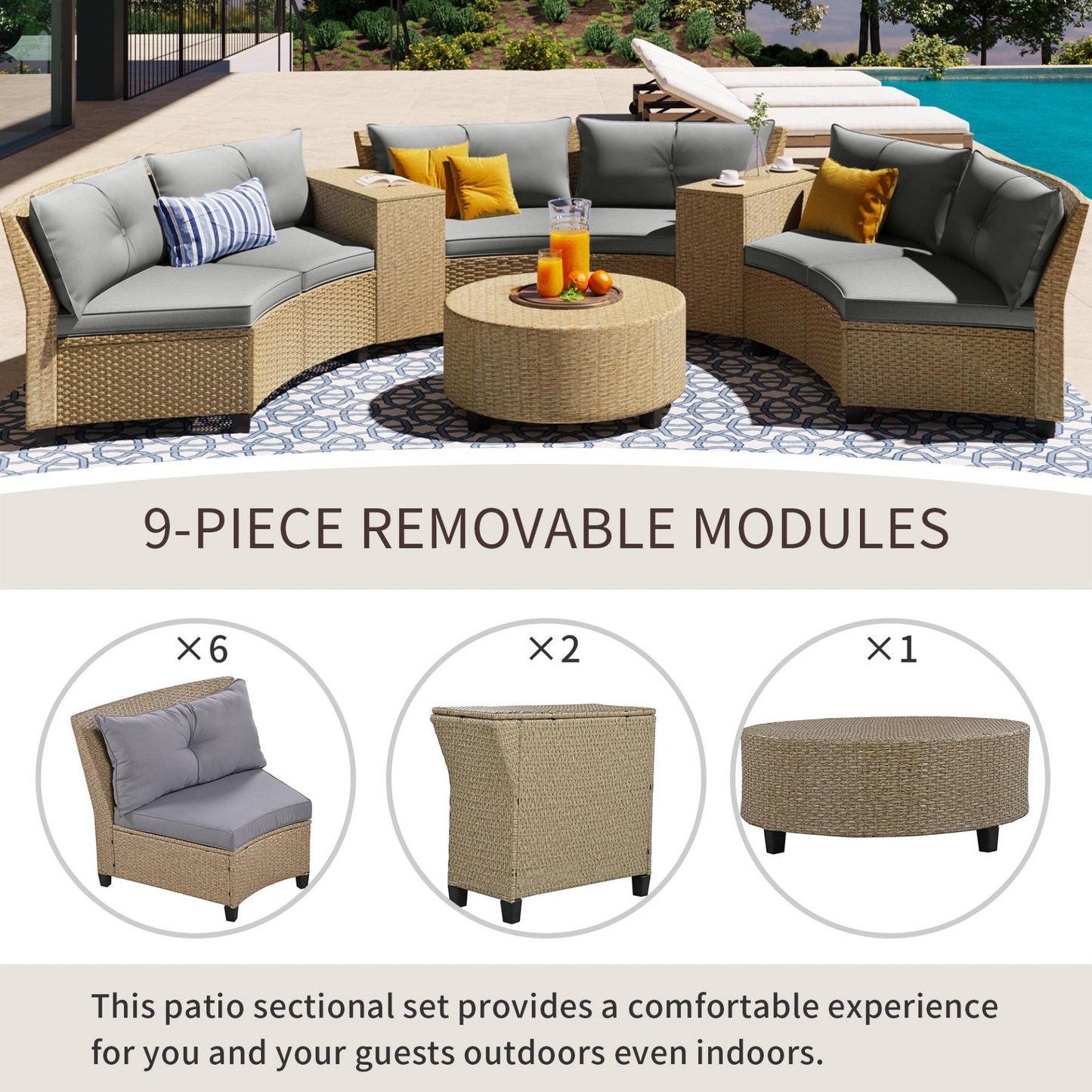 Style 6-Person Rattan Suit Combination for Garden