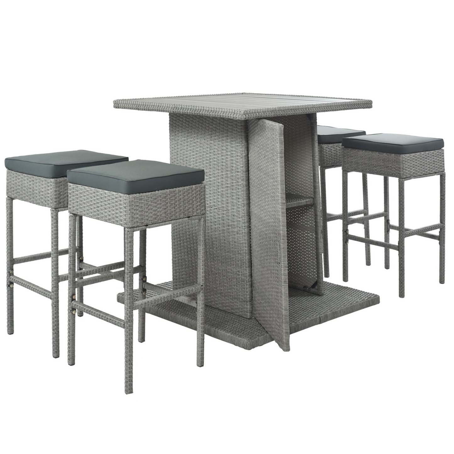 TOPMAX 5-Piece Rattan Dining Table Set with Storage Shelf (Gray)