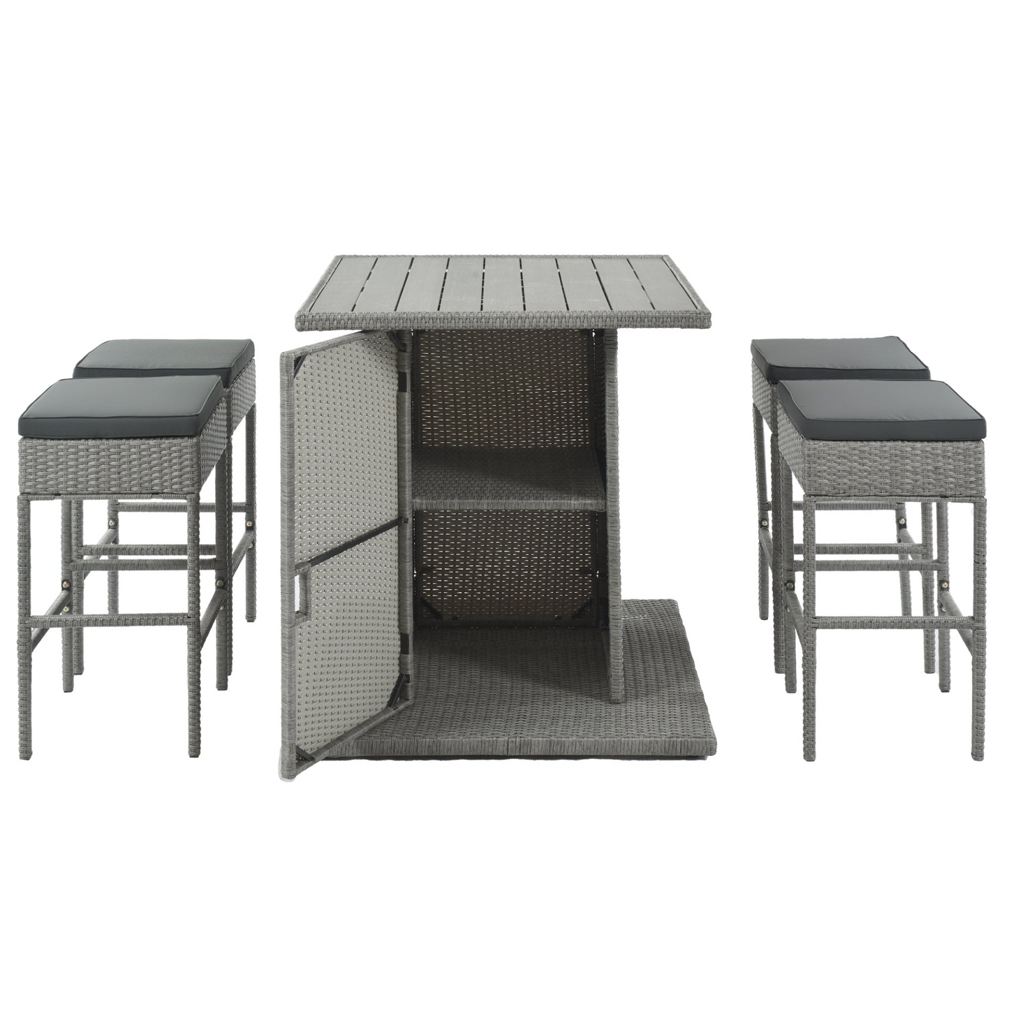 TOPMAX 5-Piece Rattan Dining Table Set with Storage Shelf (Gray)
