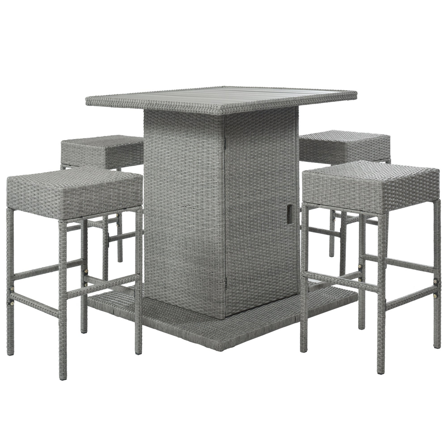 TOPMAX 5-Piece Rattan Dining Table Set with Storage Shelf (Gray)