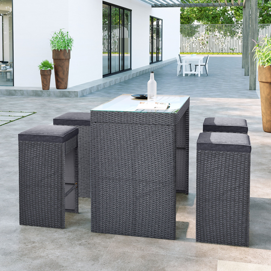 TOPMAX 5-Piece Rattan Patio Furniture Set with Bar Dining Table (Gray)