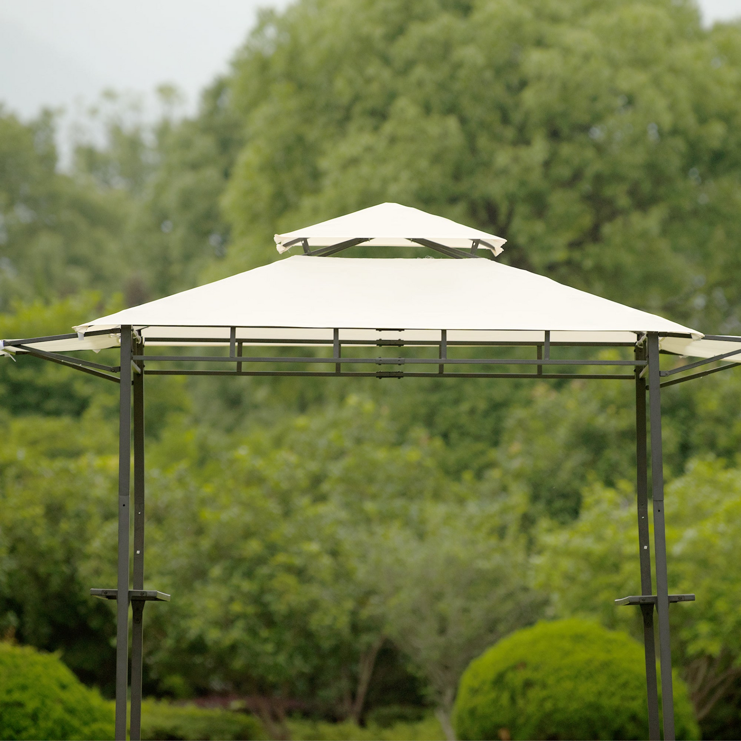 TOPMAX 12x4.3Ft Iron BBQ Grill Gazebo with Bar Counters (Beige)