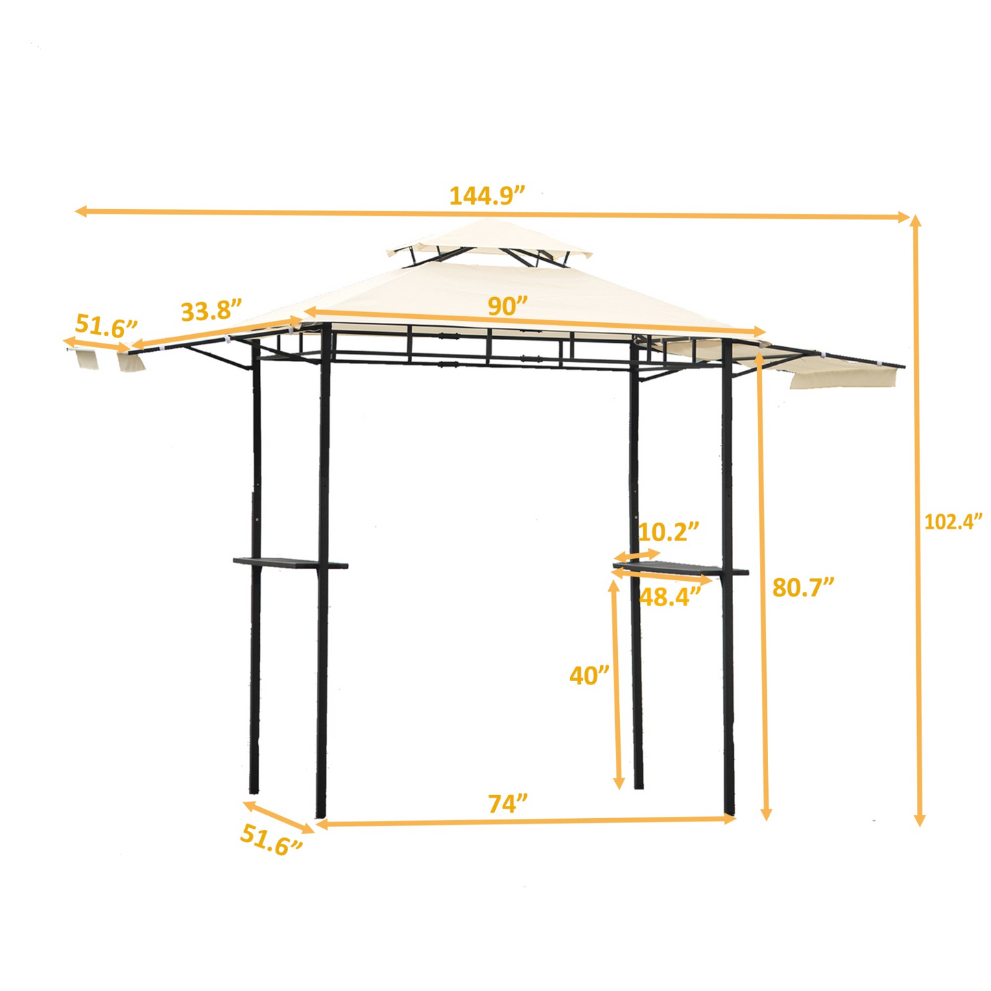 TOPMAX 12x4.3Ft Iron BBQ Grill Gazebo with Bar Counters (Beige)