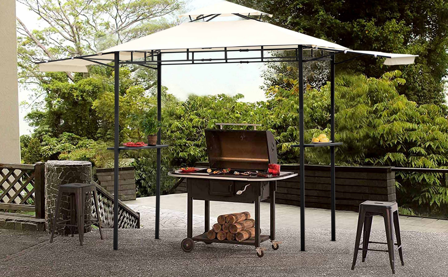 TOPMAX 12x4.3Ft Iron BBQ Grill Gazebo with Bar Counters (Beige)