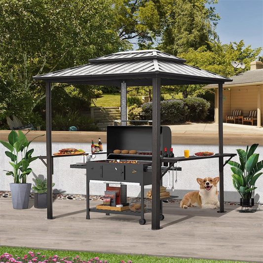 TOPMAX 8' × 6' Aluminum Grill Gazebo with Shelves (Grey)