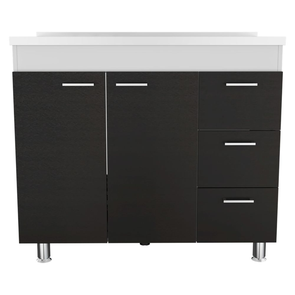 Utility Sink  Kisco, Three Drawers, Double Door, White / Black Wengue Finish