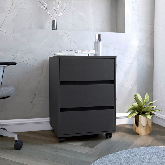 Three Drawers Bang, Filing Cabinet, Roller Blade Glide, Black Wengue Finish