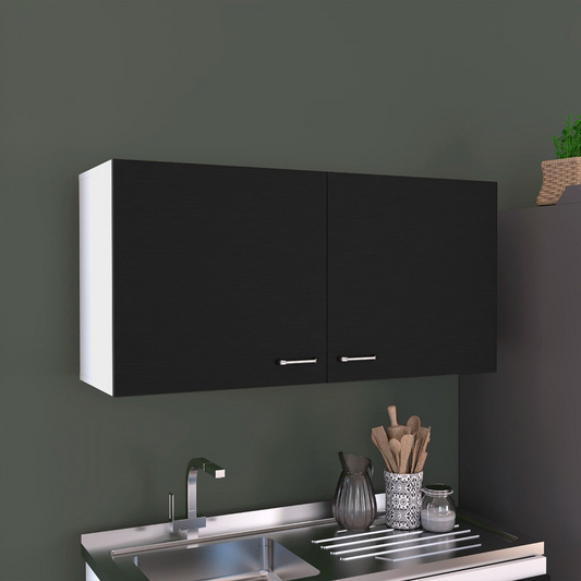 Wall Cabinet Toran, Two Shelves, Double Door, Black Wengue Finish