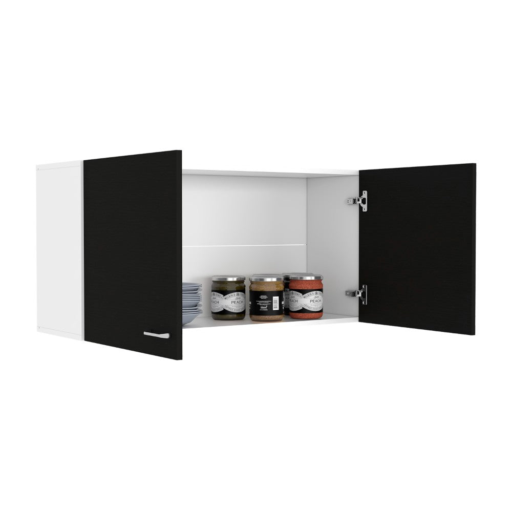 Wall Cabinet Toran, Two Shelves, Double Door, Black Wengue Finish