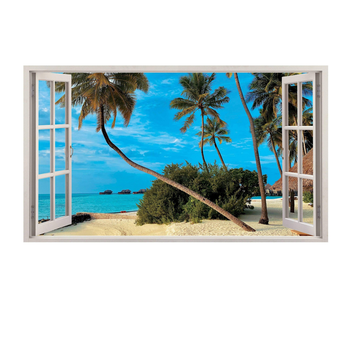 Tropical Paradise Window Sticker, Vinyl Decorative Window Cling Decal, Peel & Stick Film