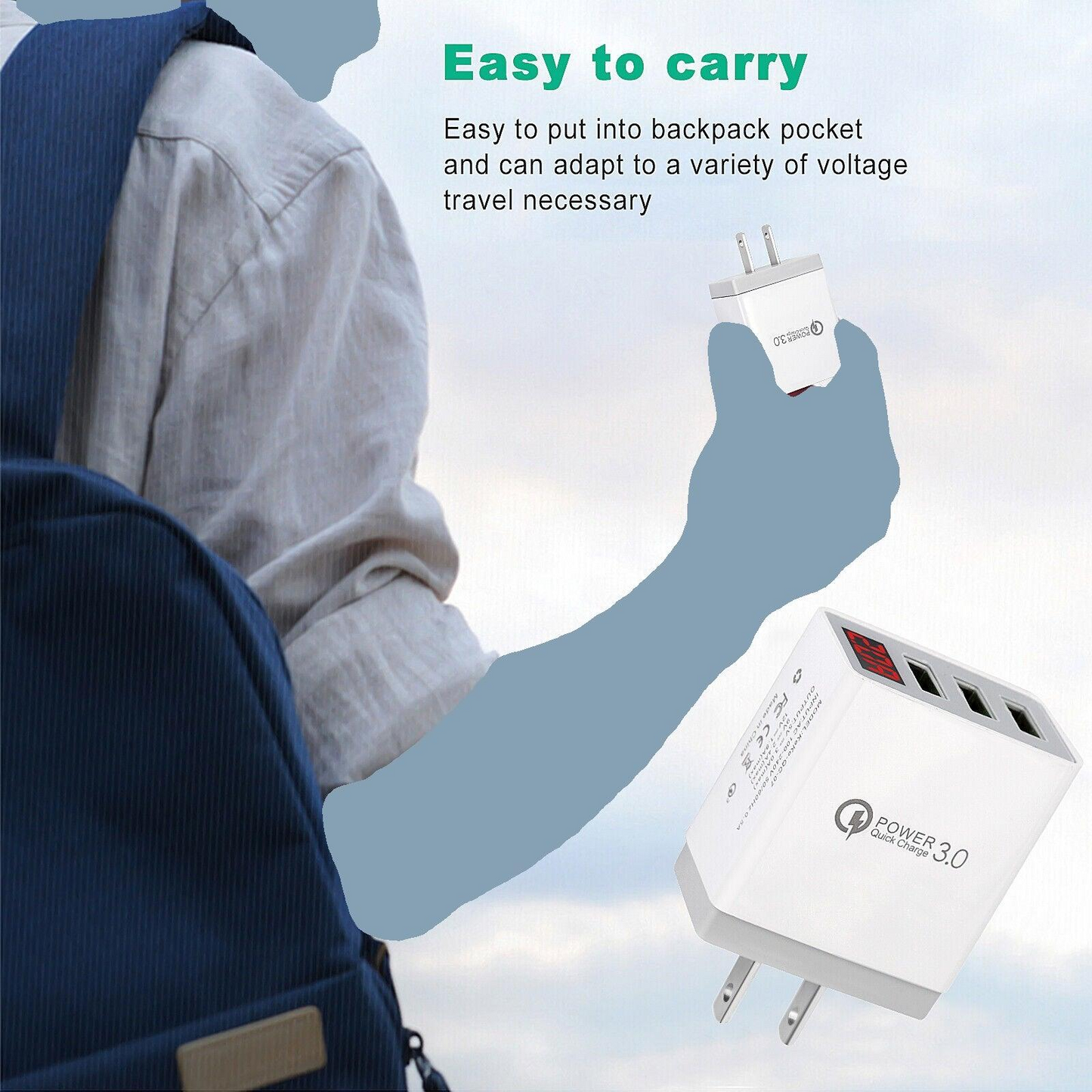 QC3.0 Multi-Port Universal Wall Charger and 10FT XL Charger Compatible for Iphone Cable Combo