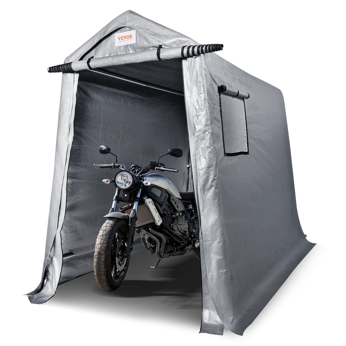 VEVOR Portable Shed Outdoor Storage Shelter, 6 x 8 x 7 ft Heavy Duty All-Season Instant Storage Tent Tarp Sheds with Roll-up Zipper Door and Ventilated Windows For Motorcycle, Bike, Garden Tools