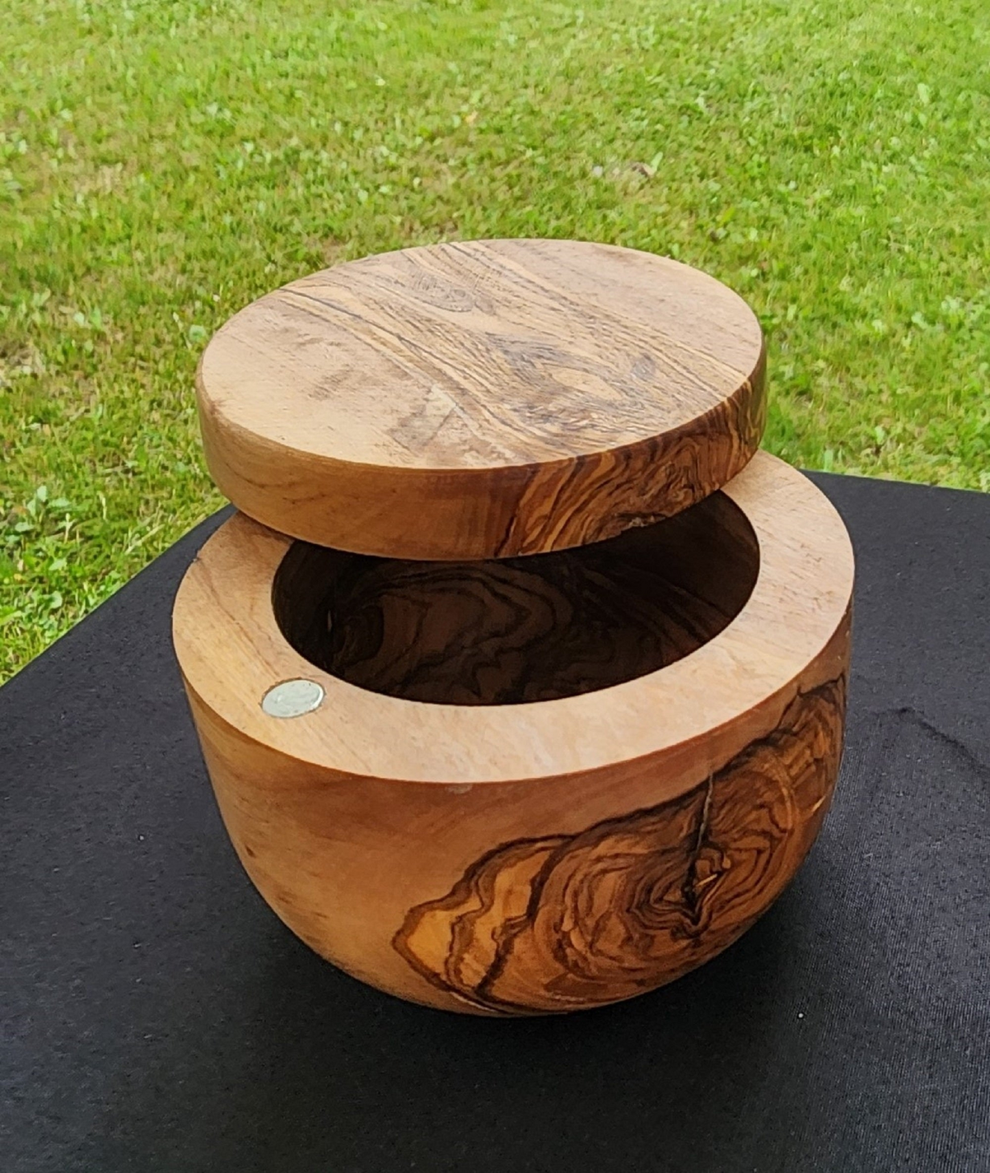OLIVIKO Handmade Olive Wood Salt keeper box, Salt cellar with magnetic lock