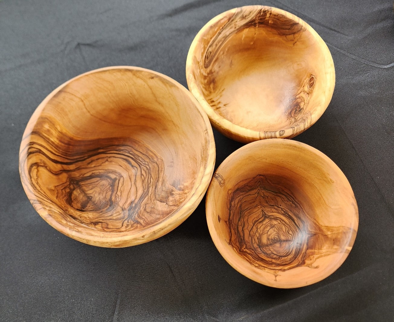 OLIVIKO 100% Handmade Olive Wood kit 3 Bowls, slad Bowl, snack Bowl 12, 14 and 16 cm Bowl