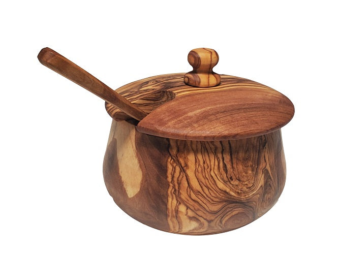 OLIVIKO 100% olive wood Sugar box, Spices box, wooden box with spoon, sugar bowl with lid