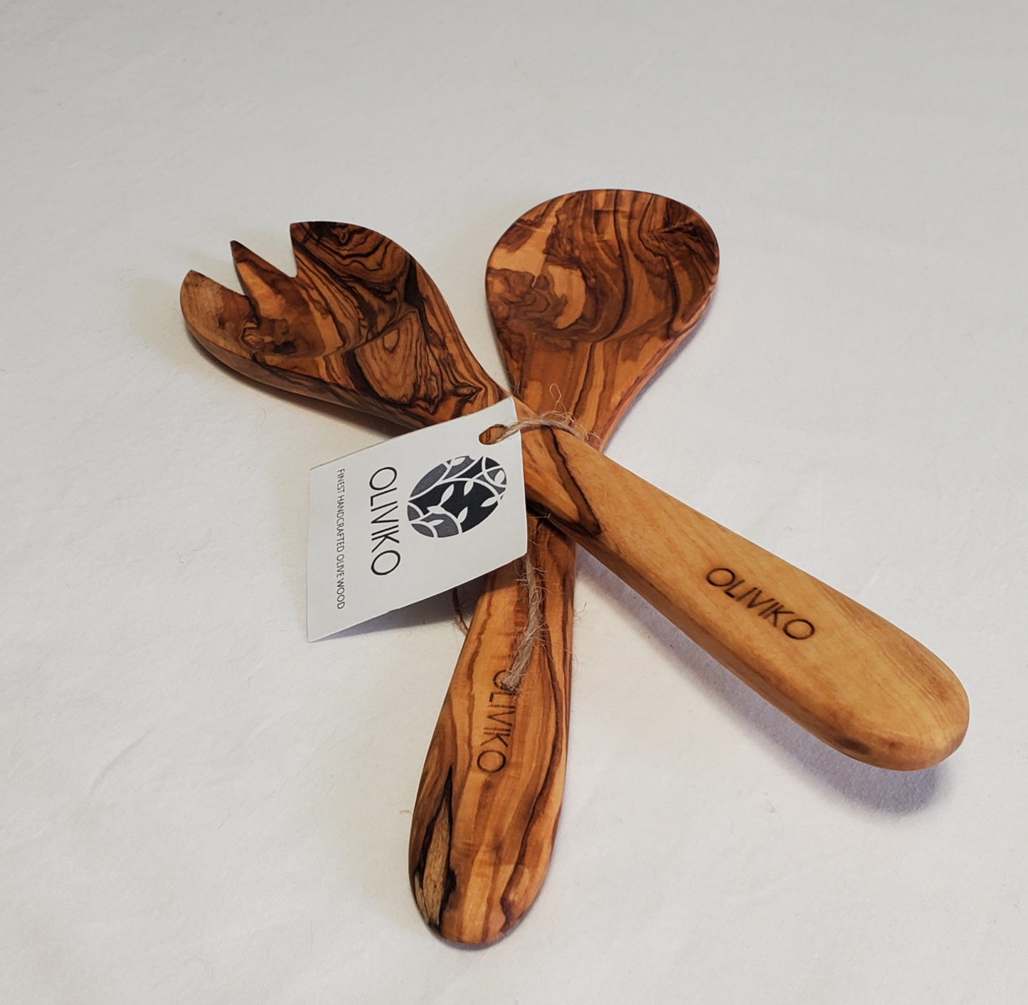 Handmade Olive Wood Utensils Salad Servers 9.5 inch