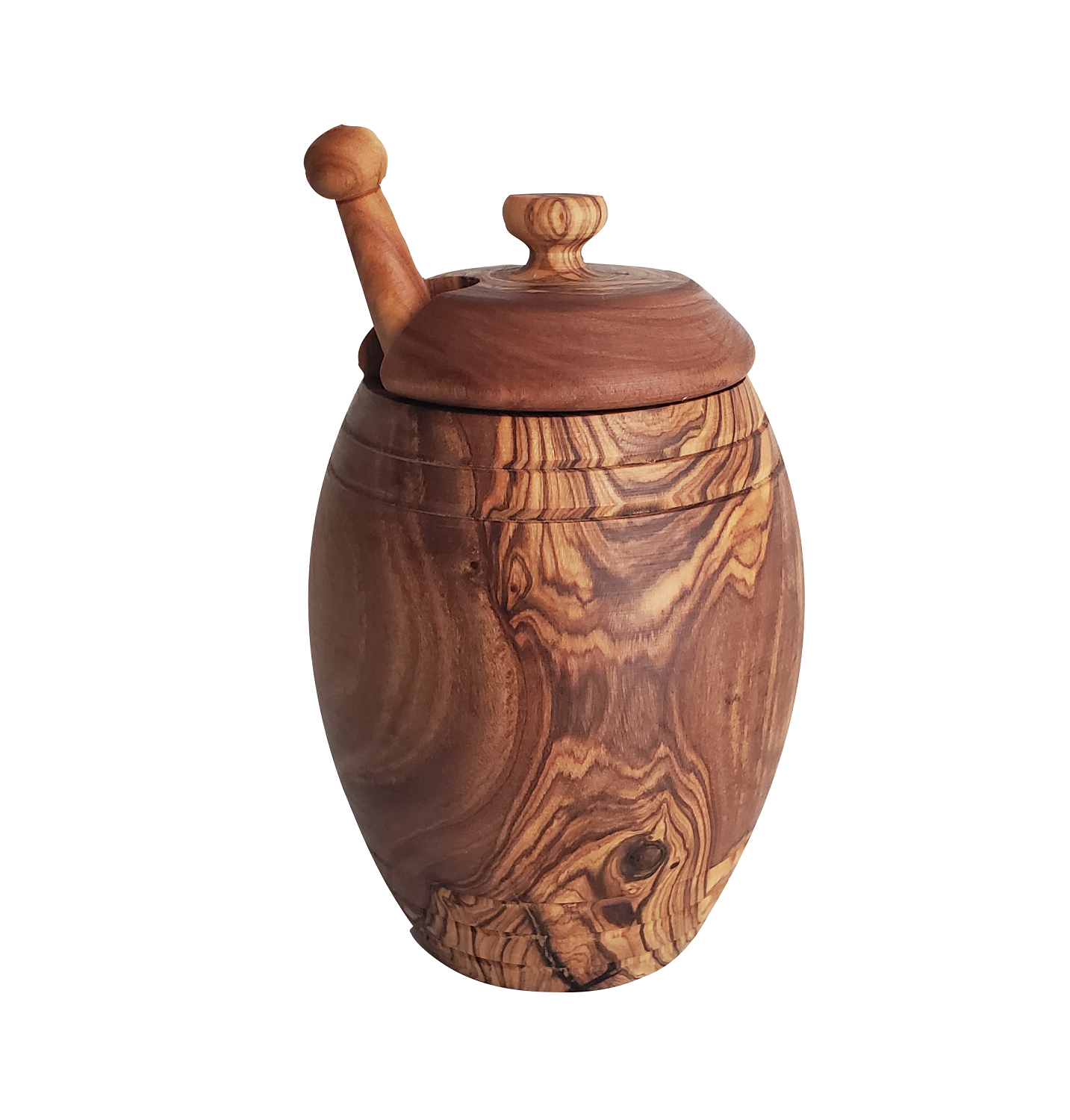 OLIVIKO 100% olive wood Honey pot, Jar with a dipper