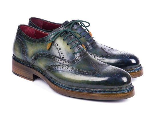 Paul Parkman Triple Leather Sole Wingtip Brogues Green & Blue (ID#0225TRP-GRN)