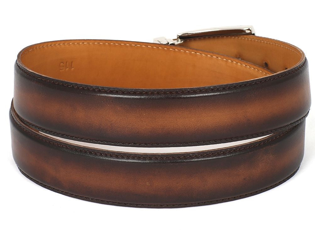 PAUL PARKMAN Men's Leather Belt Hand-Painted Brown and Camel (ID#B01-BRWCML)