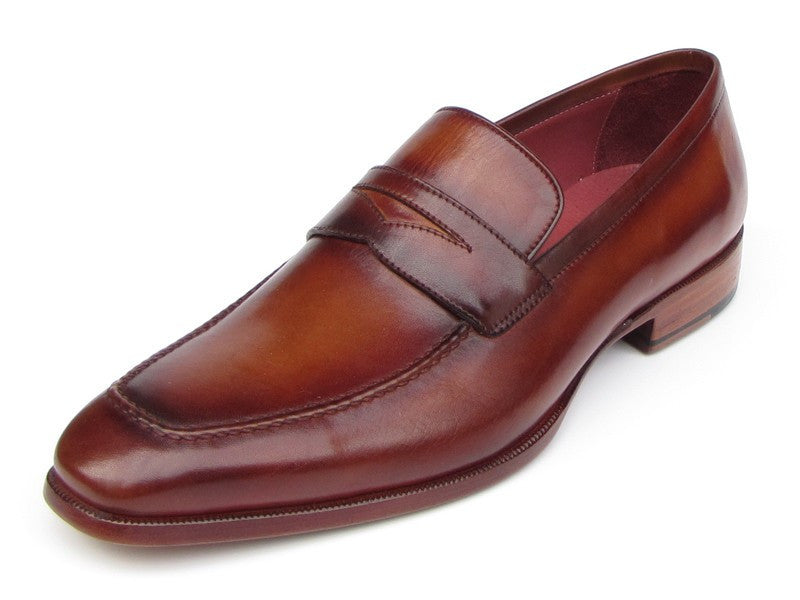 Paul Parkman Men's Penny Loafer Tobacco & Bordeaux Hand-Painted Shoes (ID#067-BRD)