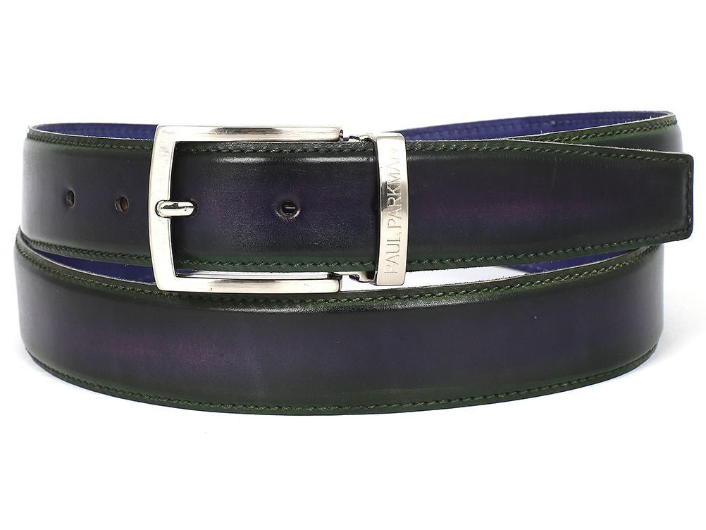 PAUL PARKMAN Men's Leather Belt Dual Tone Green & Purple (ID#B01-GRN-PURP)