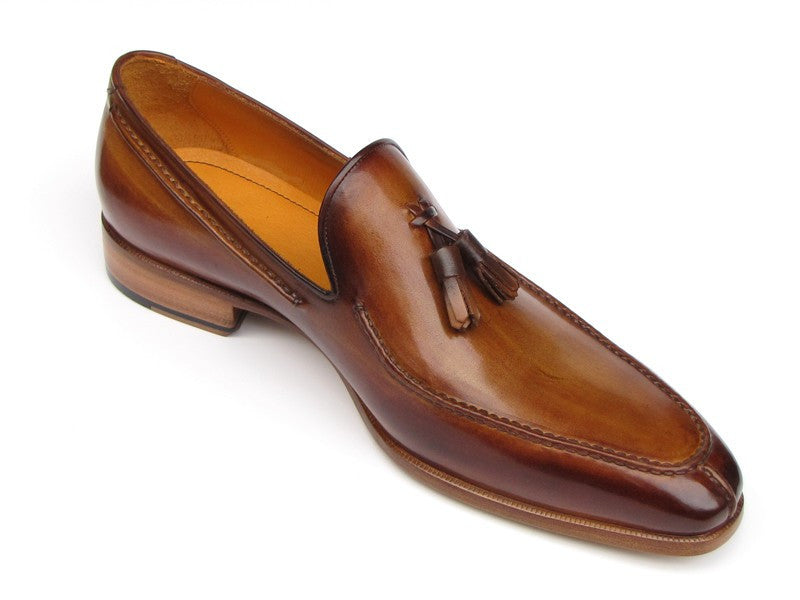 Paul Parkman Men's Tassel Loafer Camel & Brown Hand-Painted (ID#083-CML)