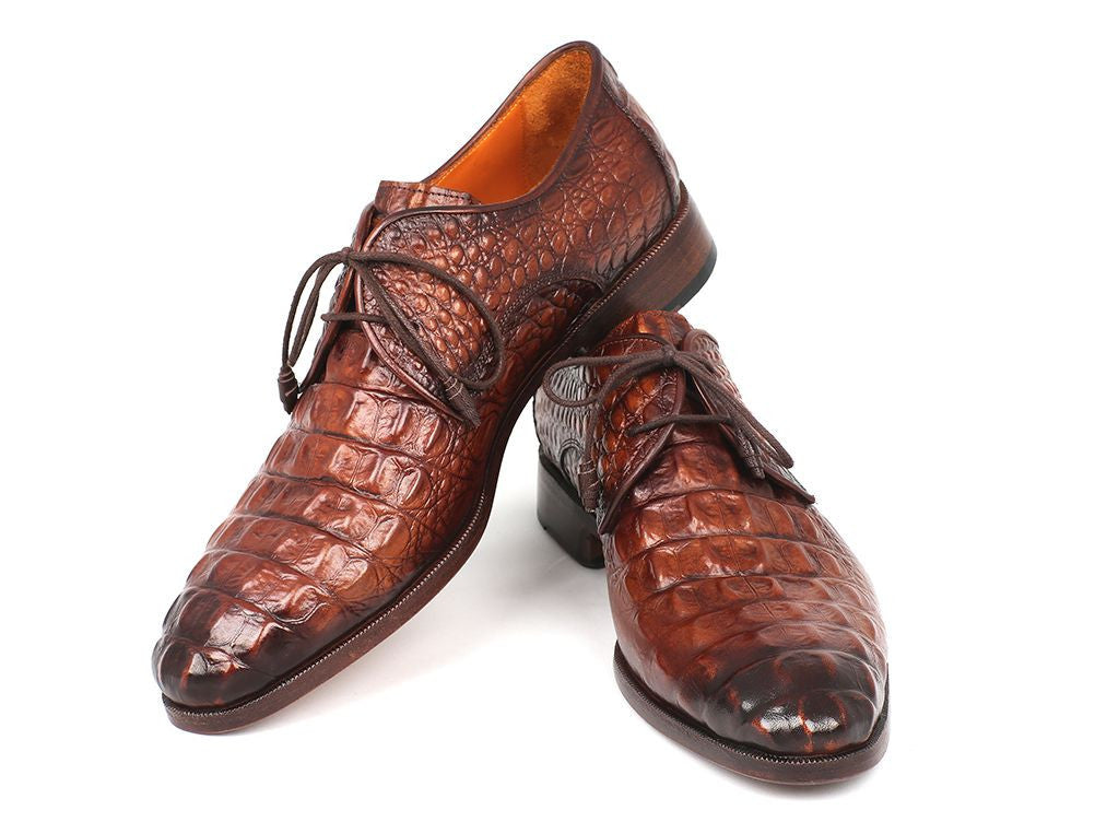 Paul Parkman Light Brown Crocodile Embossed Calfskin Derby Shoes (ID#1438TAB)