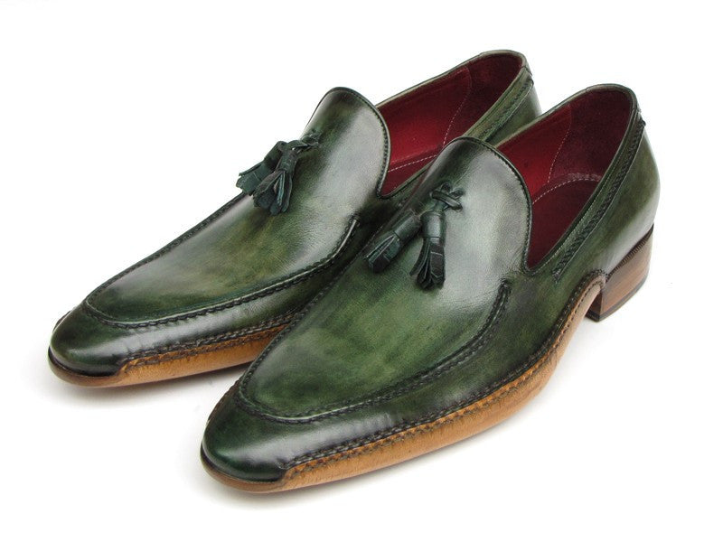 Paul Parkman Men's Side Handsewn Tassel Loafer Green Shoes (ID#082-GREEN)