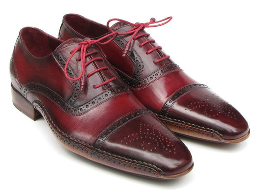 Paul Parkman Men's Side Handsewn Captoe Oxfords - Red / Bordeaux Leather Upper and Leather Sole (ID#5032-BRD)