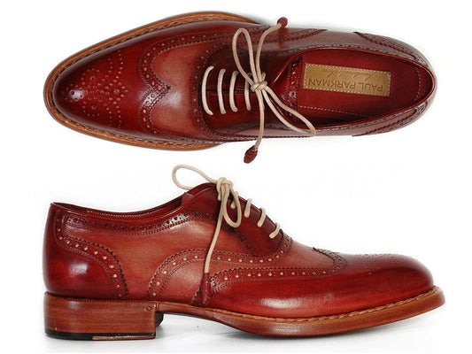 Paul Parkman Men's Wingtip Oxfords Bordeaux & Camel (ID#027B)