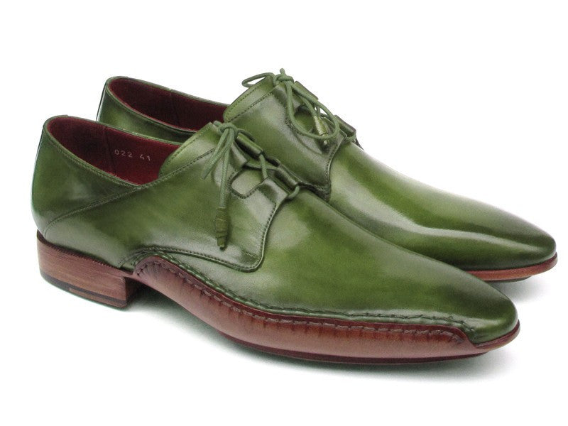 Paul Parkman Men's Ghillie Lacing Side Handsewn Dress Shoes - Green Leather Upper and Leather Sole (ID#022-GREEN)