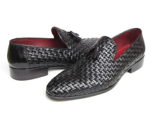 Paul Parkman Men's Tassel Loafer Black Woven Leather (ID#085-BLK)