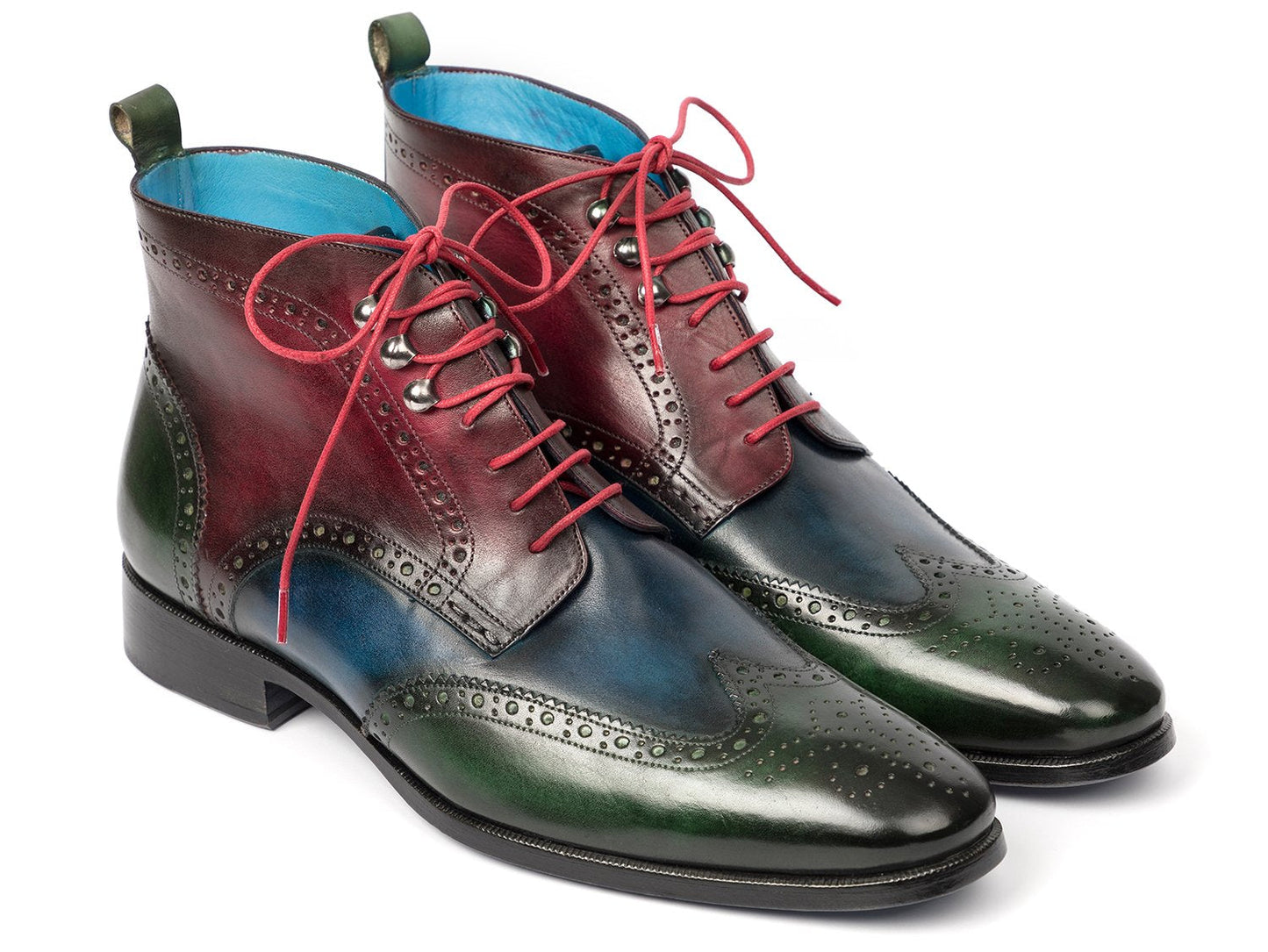 Paul Parkman Wingtip Ankle Boots Three Tone Green Blue Bordeaux (ID#777-GRN-BLU)