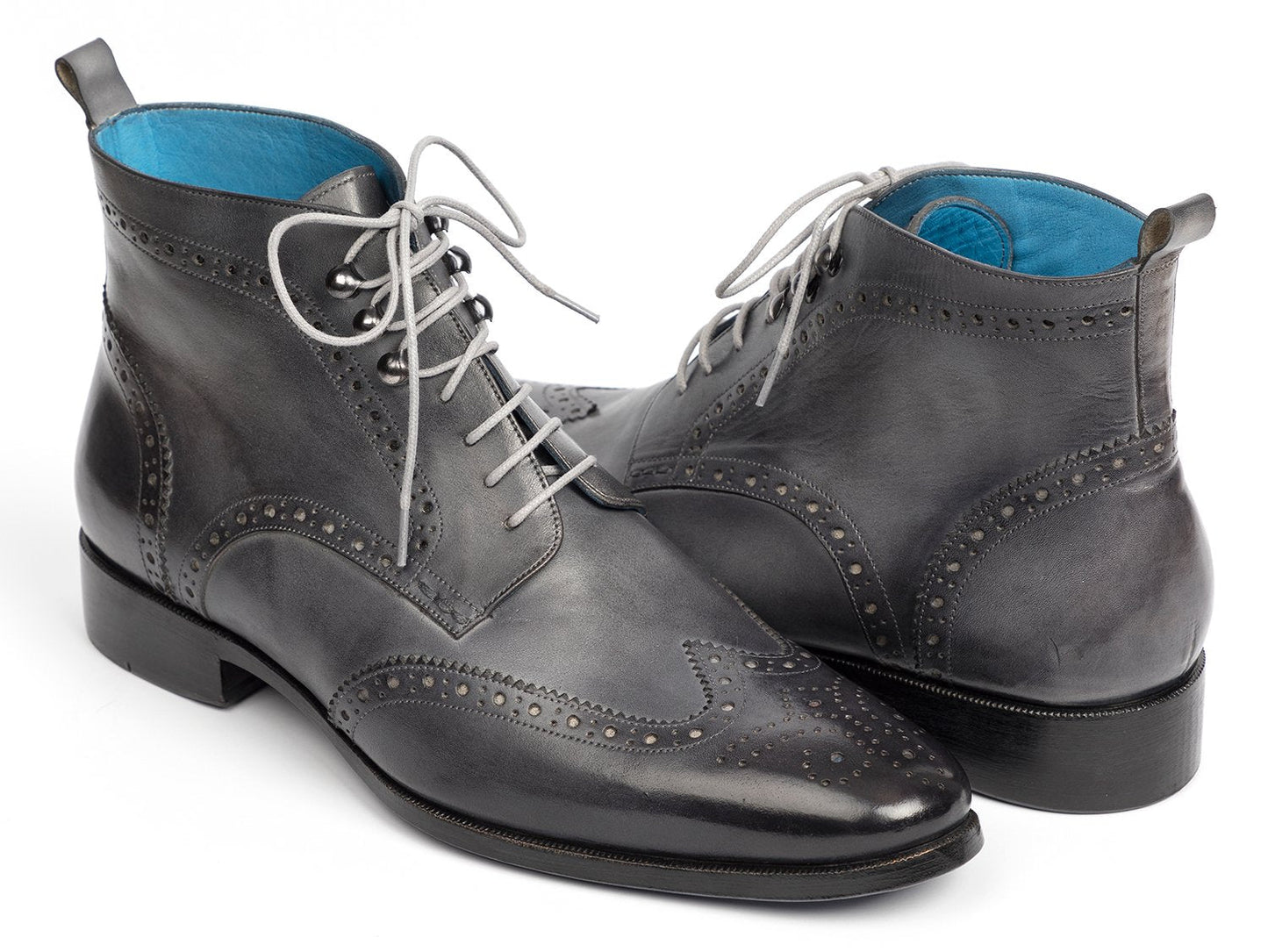 Paul Parkman Wingtip Ankle Boots Gray Hand-Painted (ID#777-GRAY)